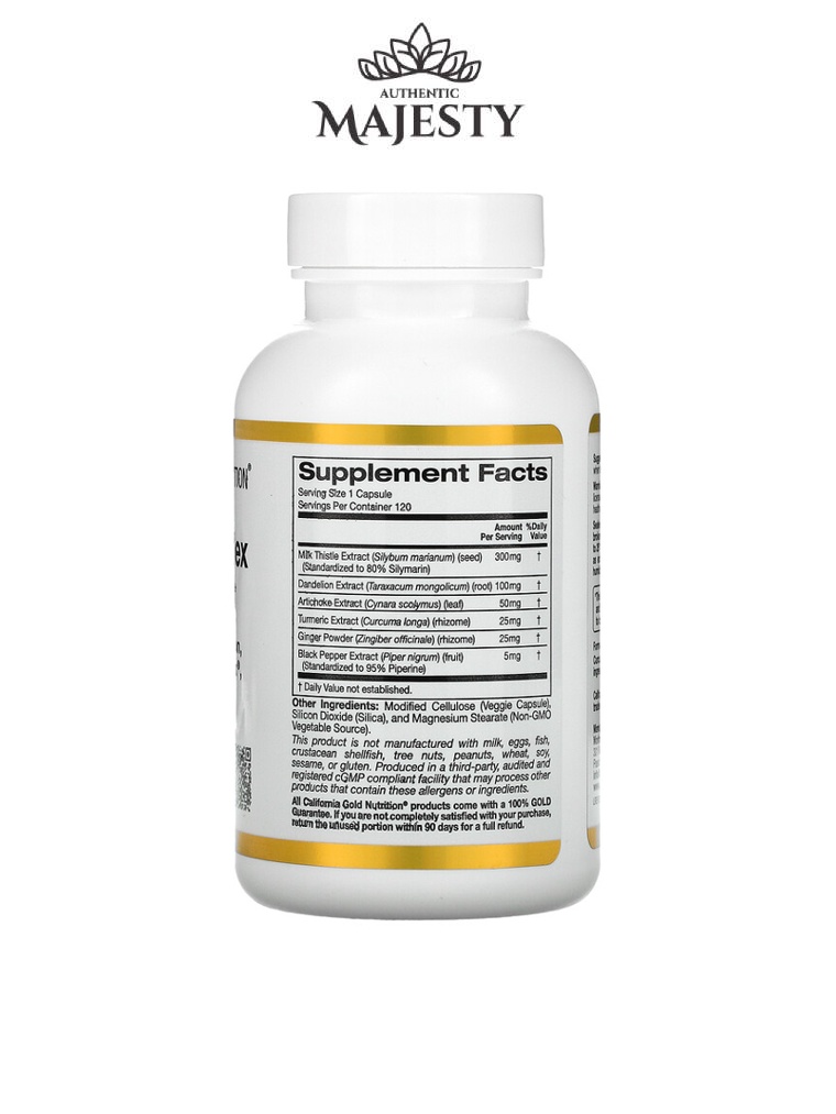 California Gold Nutrition complexe de silymarine extrait de chardon-Marie plus pissenlit artichaut complexe de curcumine C3® gingembre et BioPerine® - 120 gélules végétales -