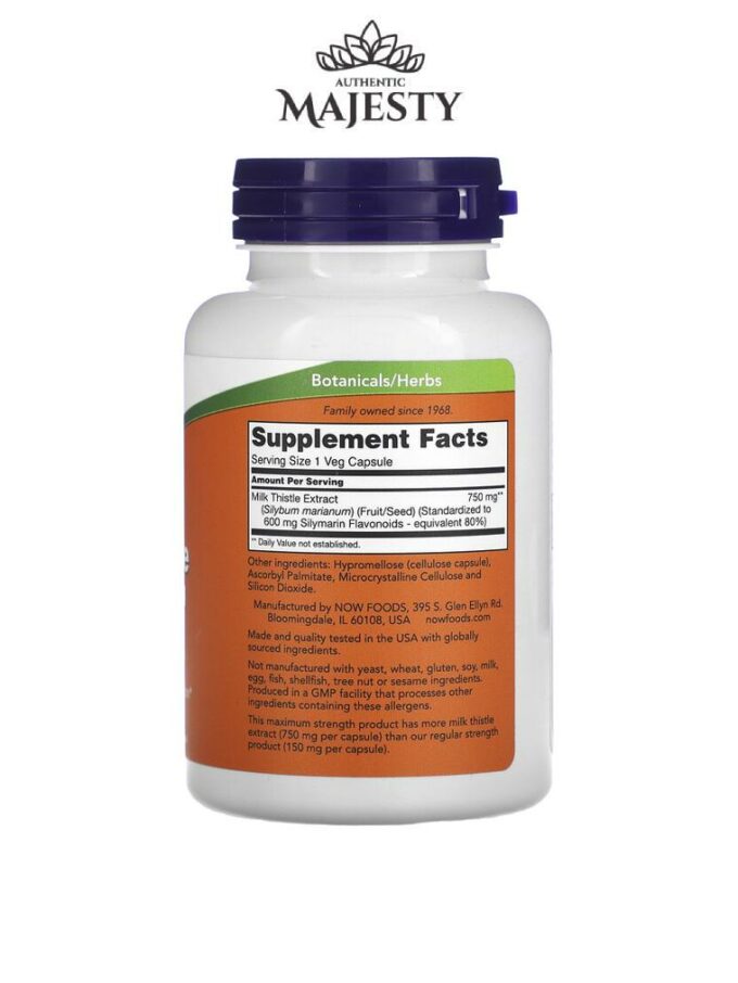 NOW Foods Extrait de chardon-Marie Force maximale 750 mg - 90 Vegcaps -