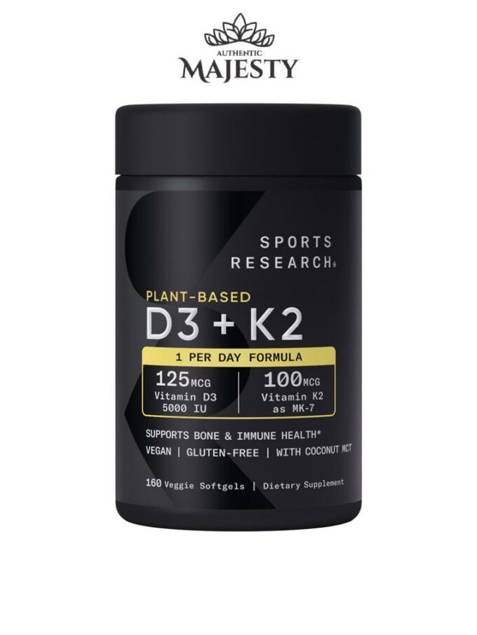 Sports Research D3 + K2 à base de plantes - 60 & 160 gélules végétales -