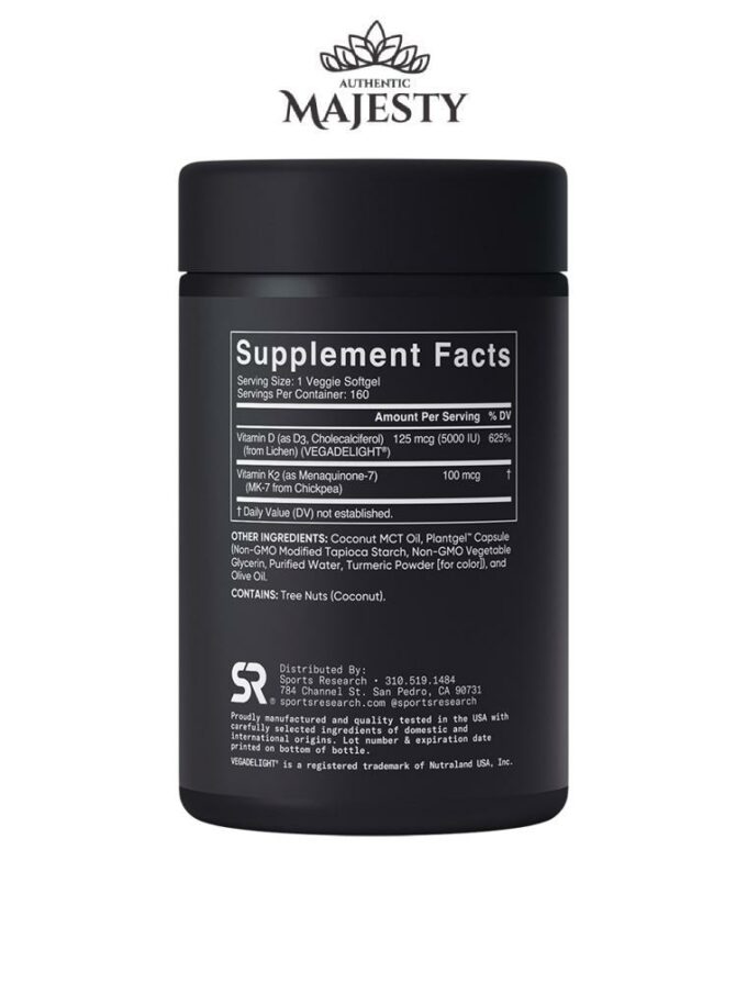 Sports Research D3 + K2 à base de plantes - 60 & 160 gélules végétales -