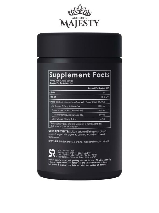 Sports Research Huile de poisson Oméga-3 triple force - 150 gélules de poisson -