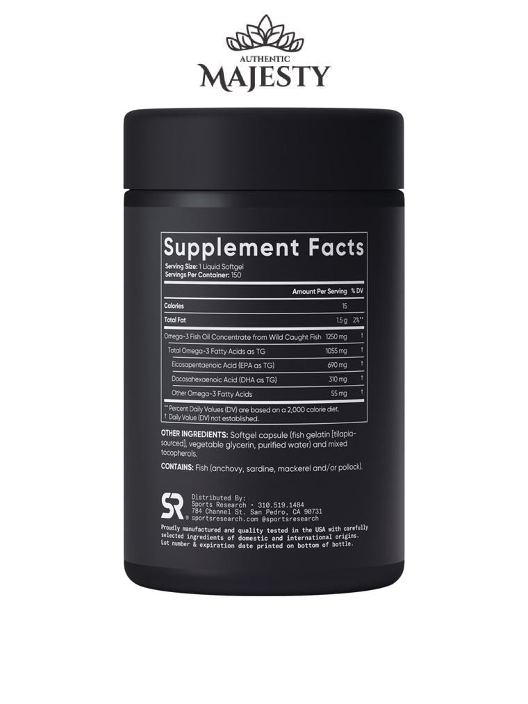 Sports Research Huile de poisson Oméga-3 triple force - 150 gélules de poisson -