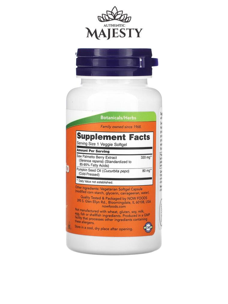 Now Foods Extrait de chou palmiste Santé masculine 320 mg - 90 Vegcaps à enveloppe molle -