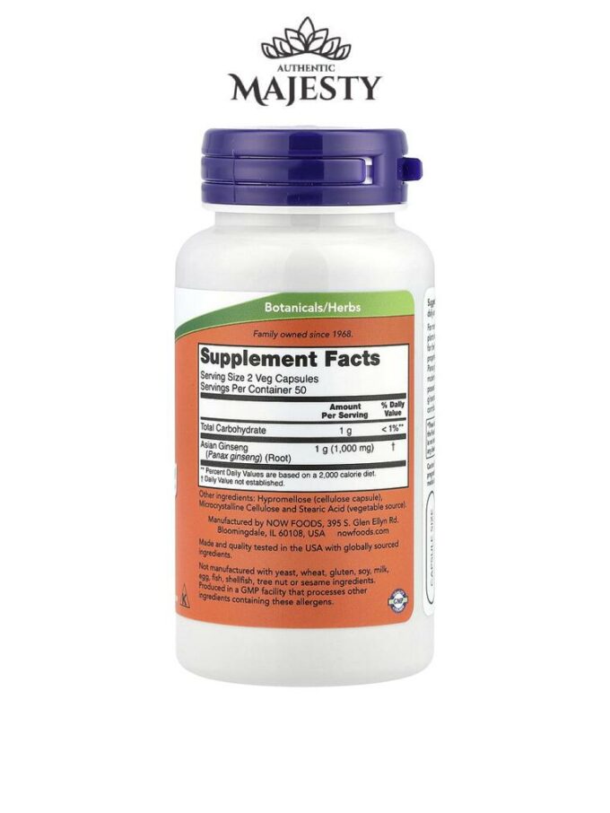 Now Foods Extrait de Panax Ginseng - 100 & 250 VegCaps -
