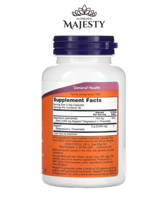 NOW Foods Magtein® L-thréonate de magnésium - 90 Vegcaps -