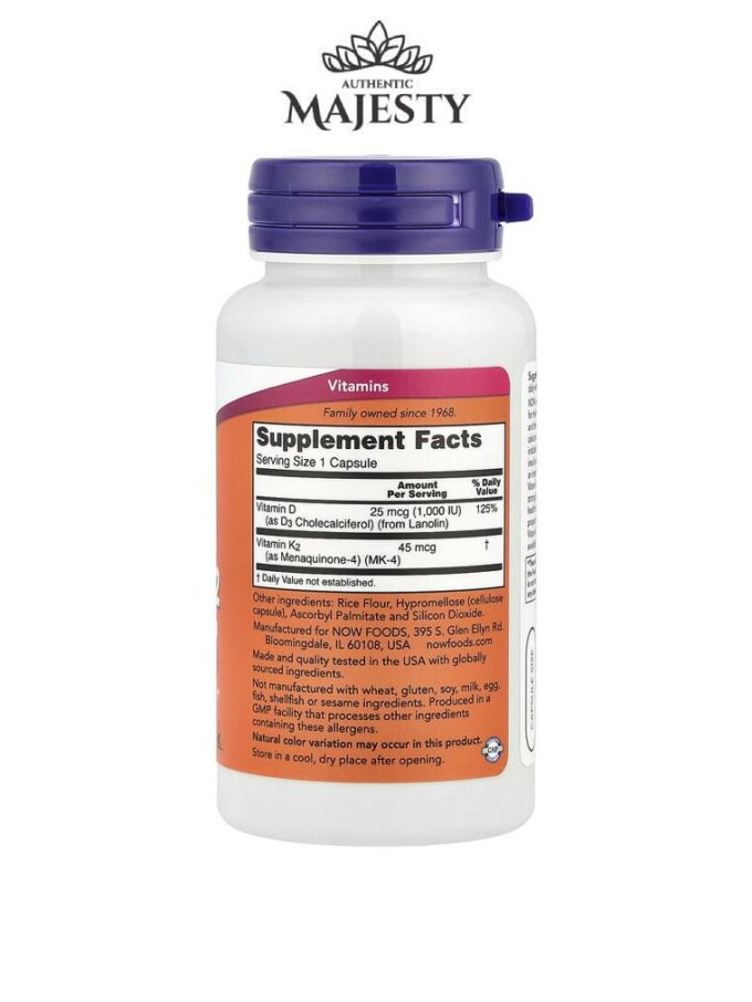 NOW Foods Vitamines D-3 & K-2 - 120 Vegcaps -