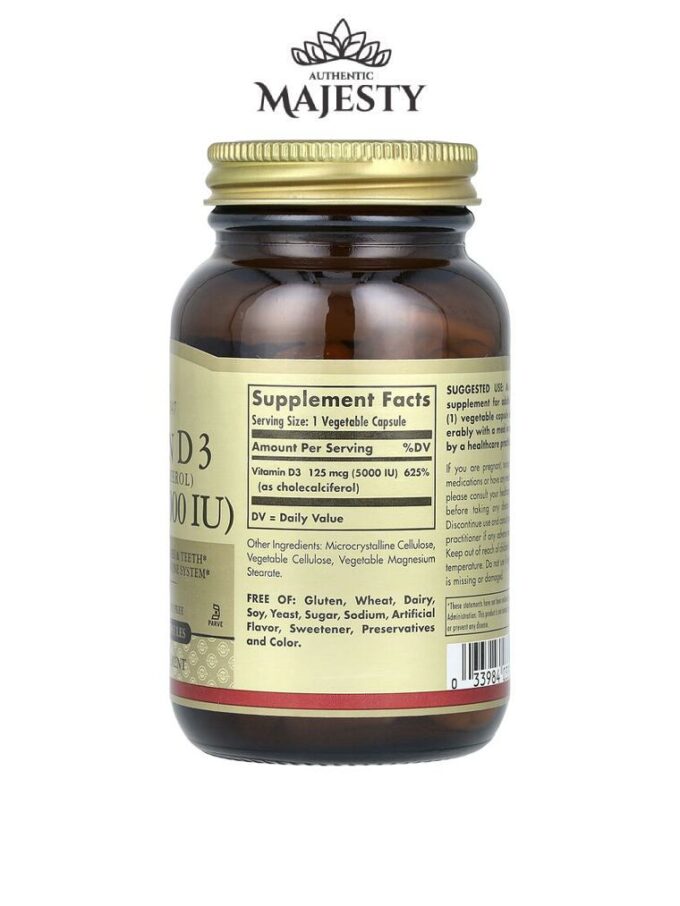 Solgar Vitamine D3 (cholécalciférol) 125 µg (5000 UI) - 100 capsules végétales -